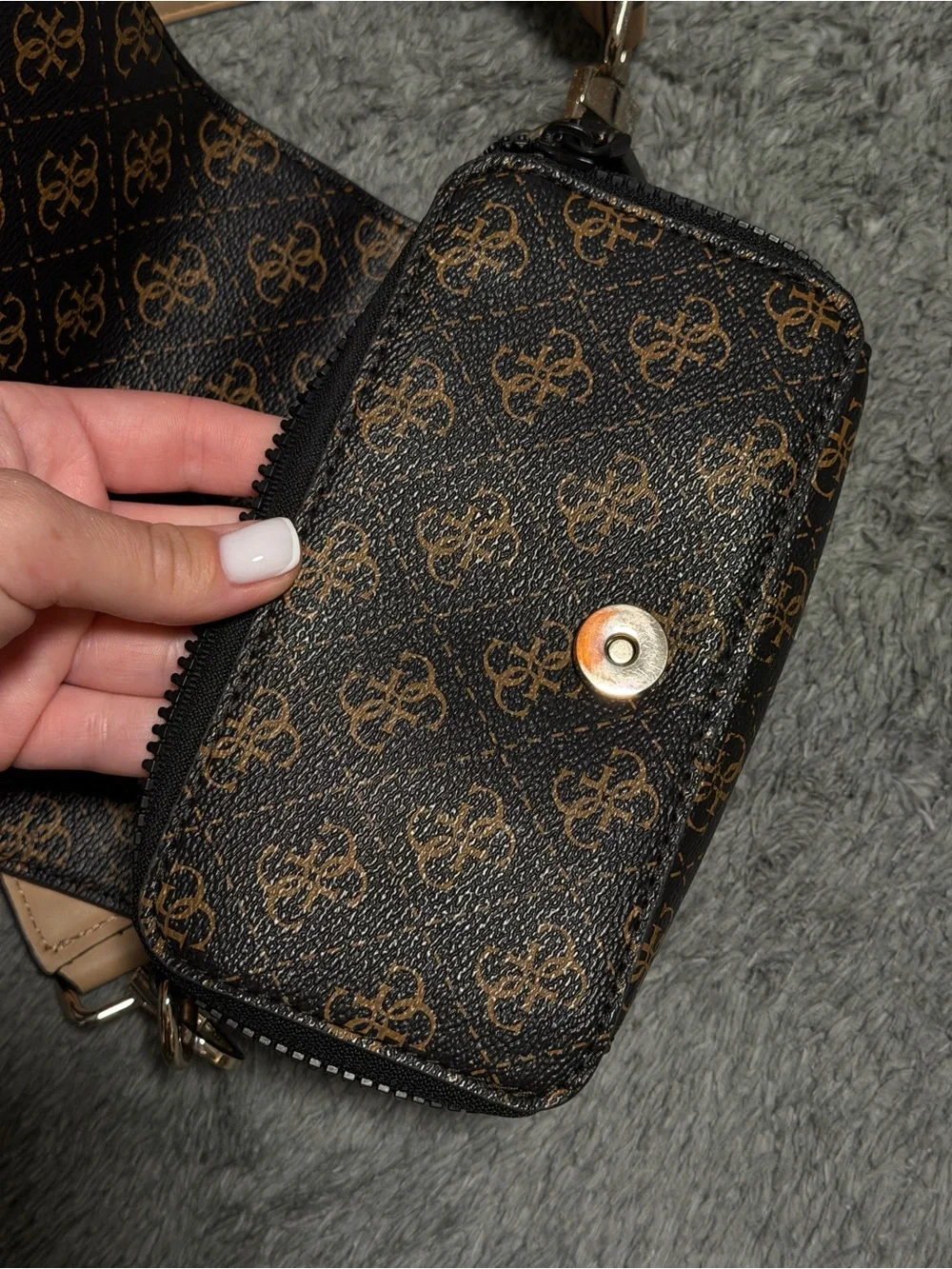 GUESS Brown Logo Pattern Crossbody Clutch